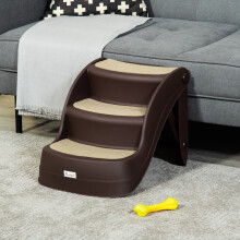 PawHut Foldable 3-Step Pet Stairs with Non-Slip Mats - Brown for Small Dogs & Cats, 15 kg Capacity D06-050V01BN