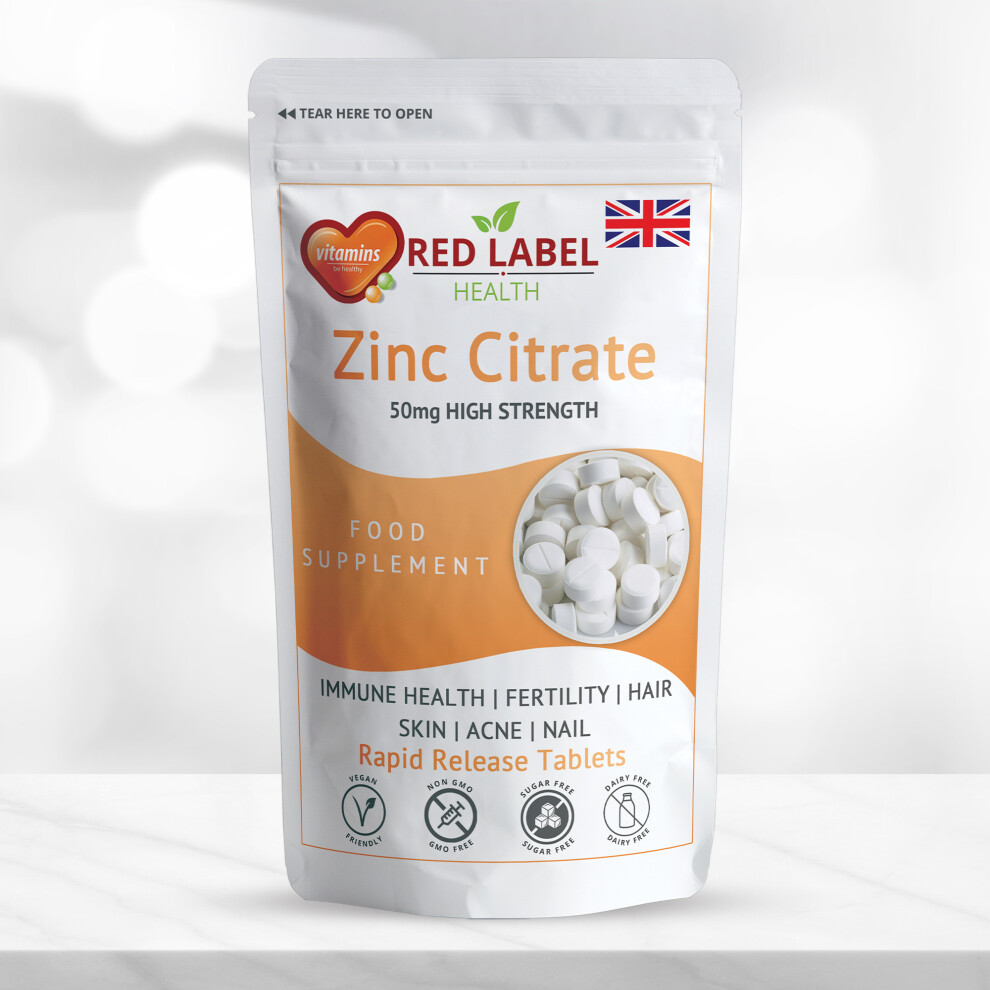 Zinc Citrate 50mg 180 Tablets High Strength Immune Support Acne Skin