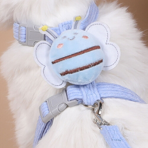 (blue, M) Cat Harness Leash Set Cats Escape Proof Cute Bee Plaid Lightweight Soft 2