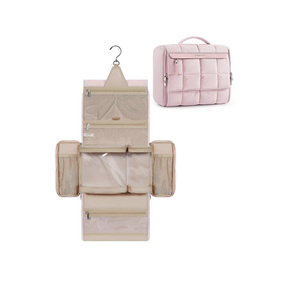 Extra Large Hanging Toiletry Bag for Women, Puffy Cosmetic Organizer with Handle for Essentials and Toiletries (Pink 13''L)