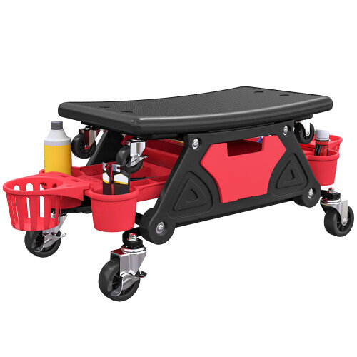 Homcom HOMCOM Rolling Mechanic Stool, 135kg Capacity Workshop Stool, Red 1
