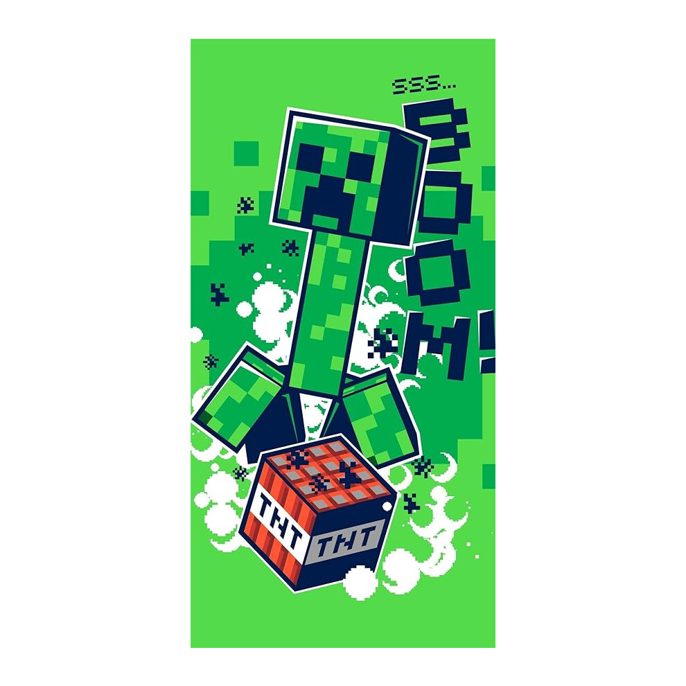 Minecraft Beach Towel, Green Creeper TNT Boom, Video Game 70 x 140 cm-image-OPC-PH2KVKF-NEW