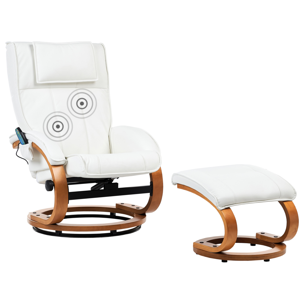 Massage Chair MAJESTIC with Footstool Faux Leather White