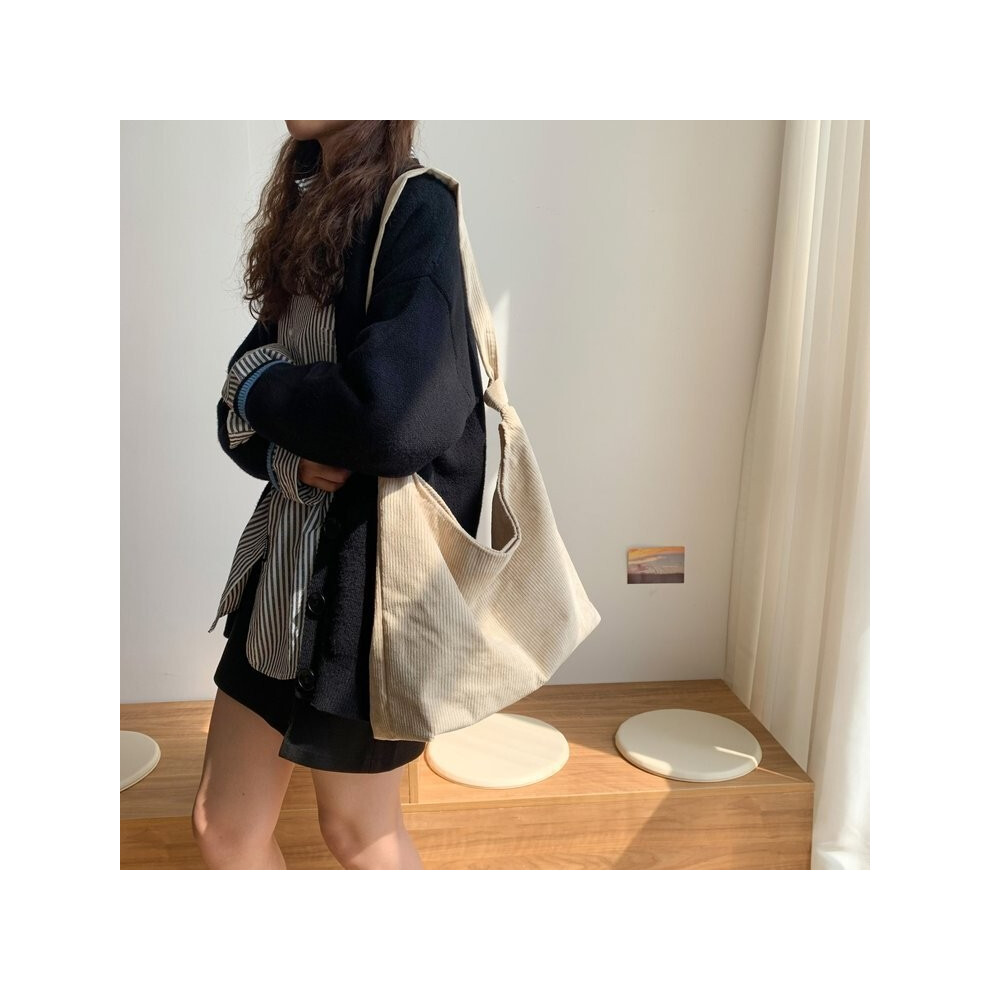 (Cream)Sac shopping nylon polyvalent et tendance pour femme grande taille en noir marron et tons ivoire