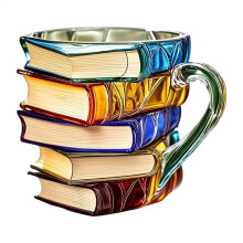 Painted Glass Book Mug Household Beer Mug Book Stack Coffee Cups Glass Tea Milk Drinking Containers For Literature Lovers