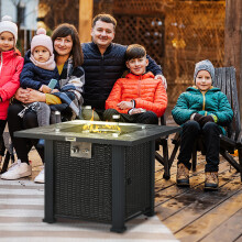 Outsunny Rattan Fire Pit Table with Rain Cover and Windscreen, 50,000 BTU