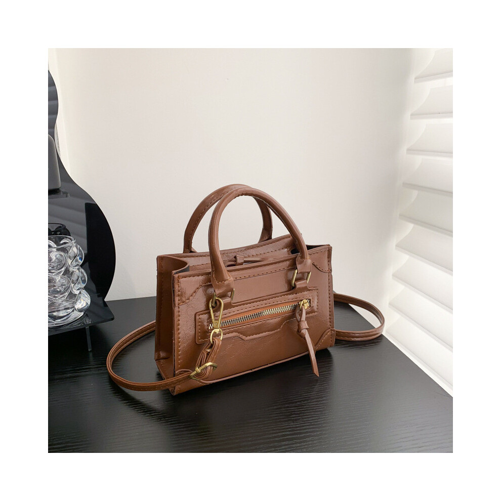 (Brown)Grand sac à main contemporain neuf printemps élégant couleur unie petit sac à main carré trajets quotidiens pour