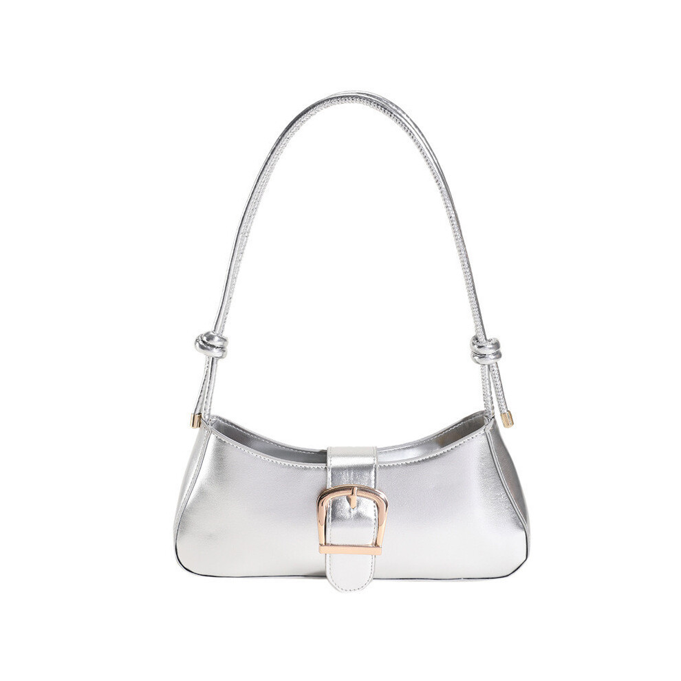 (Silver)Sac pochette PU doré à la mode sac à main bandoulière compact avec design moderne idéal pour style rue