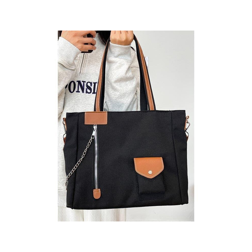 (Black)Sac shopping moderne et élégant en toile pour femme en noir élégant idéal pour décontracté et cadre urbain