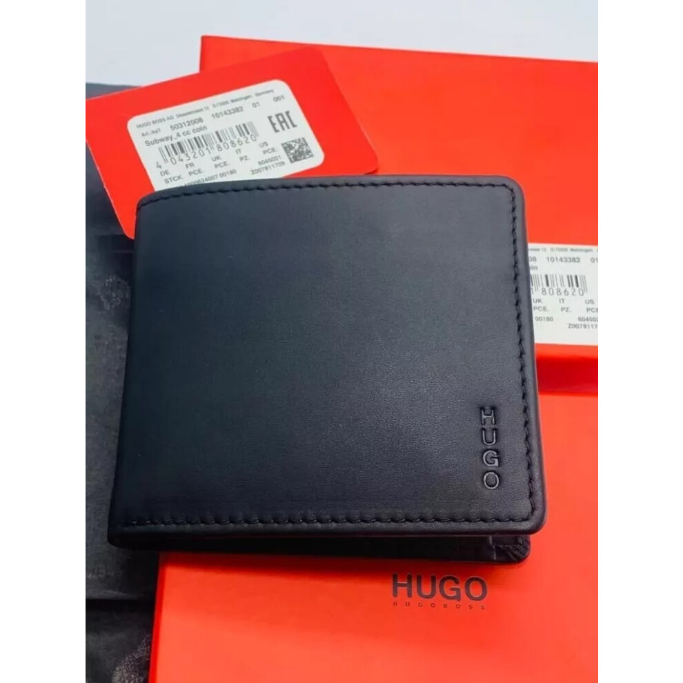 HUGO BY HUGO BOSS SUBWAY 4CC BIFOLD BLACK LEATHER WALLET COIN POCKET
