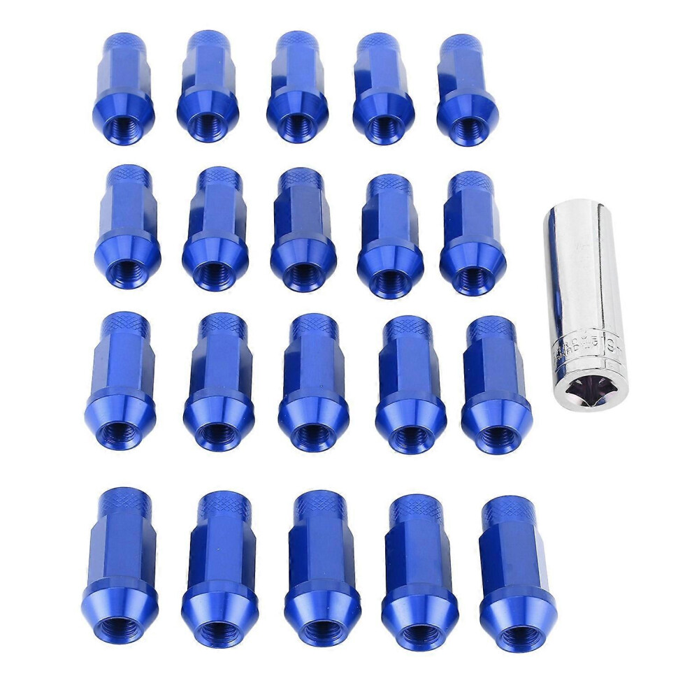(As Show, One Size) 20Pcs 50Mm Wheel Lug Hub Nuts Universal M12x1.5 Thread Aluminium Alloy W/Mounting Socketblue 6909775629208