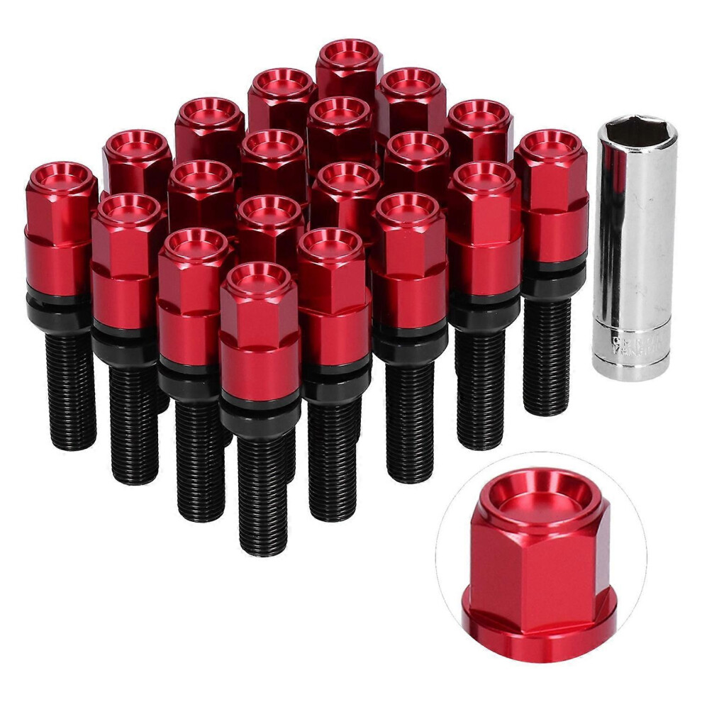 (As Show, One Size) 20Pcs Extended Lug Bolts M14x1.5 Steel 28Mm/1.1In Thread With Sleeve Universal For Carred 6909775650448