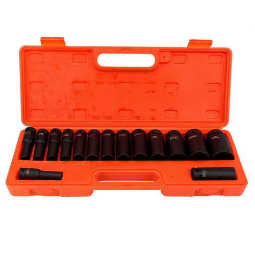 (As show, One size) 15 pcs / Set 1/2 Inch Deep Impact Socket Tool Set 10-32mm for Garage Workshop 1