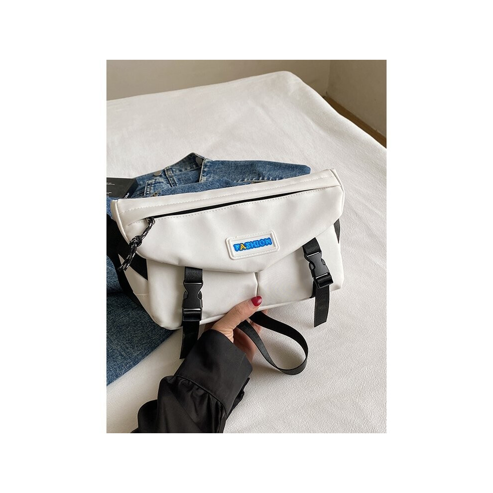 (White)Sac Messenger Moyen Fonctionnel avec Poche Téléphone Élégant Urbain Décontracté Accessoire
