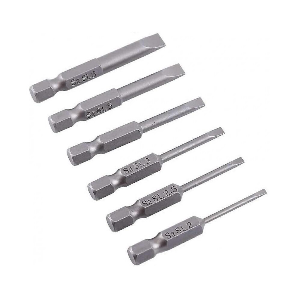 6Pcs 50Mm 2.0-6.0Mm Flat Head Slotted Bit Screwdriver Bits Set S2 Alloy Magnetic 0.25" Hex Slotted Screwdriver Bits 5004229391722