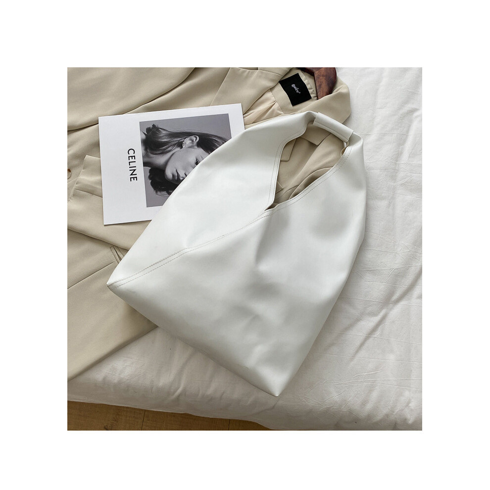 (White)Sac bandoulière étudiant grande capacité tendance à la mode matière Pu shopping fourre-tout marron noir et blanc