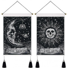 2-Pack Moon and Sun Tarot Tapestry Sun Moon Tapestry Skull Floral Tapestry