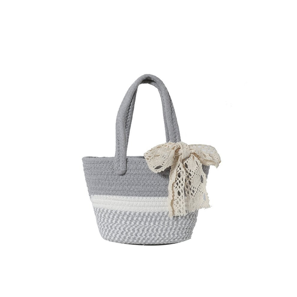 (Gray)Sac fourre-tout en paille douce à la mode avec doublure en nylon parfait pour les journées décontractées été