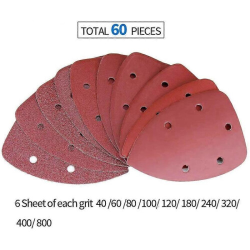 60 Pack Sanding Sheets, Sanding Paper 40/60/80/100/120/180/240/320/400/800 Ideal for Multi-Purpose Sander 1