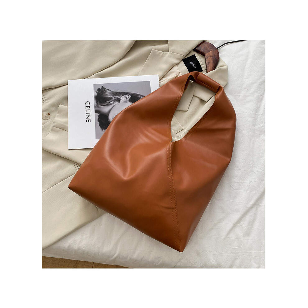 (Brown)Sac bandoulière étudiant grande capacité tendance à la mode matière Pu shopping fourre-tout marron noir blanc et
