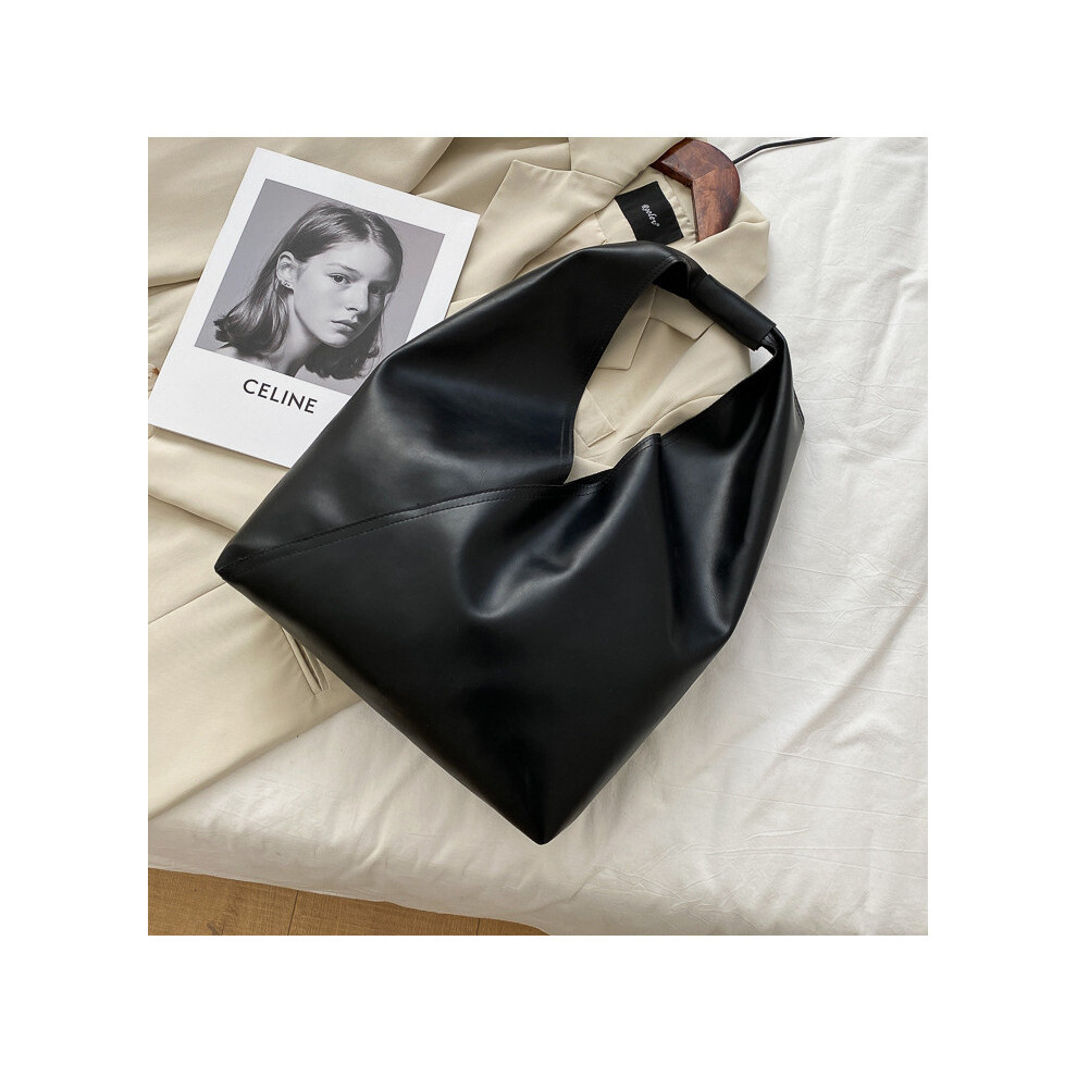 (Black)Sac bandoulière étudiant grande capacité tendance à la mode matière Pu shopping fourre-tout marron noir blanc et