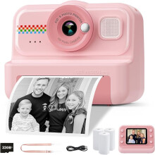 HiMont Kids Camera Instant Print, 1080P Instant Print Camera for Kids with 32GB Card .3 Rolls Print Paper Selfie Digital pink