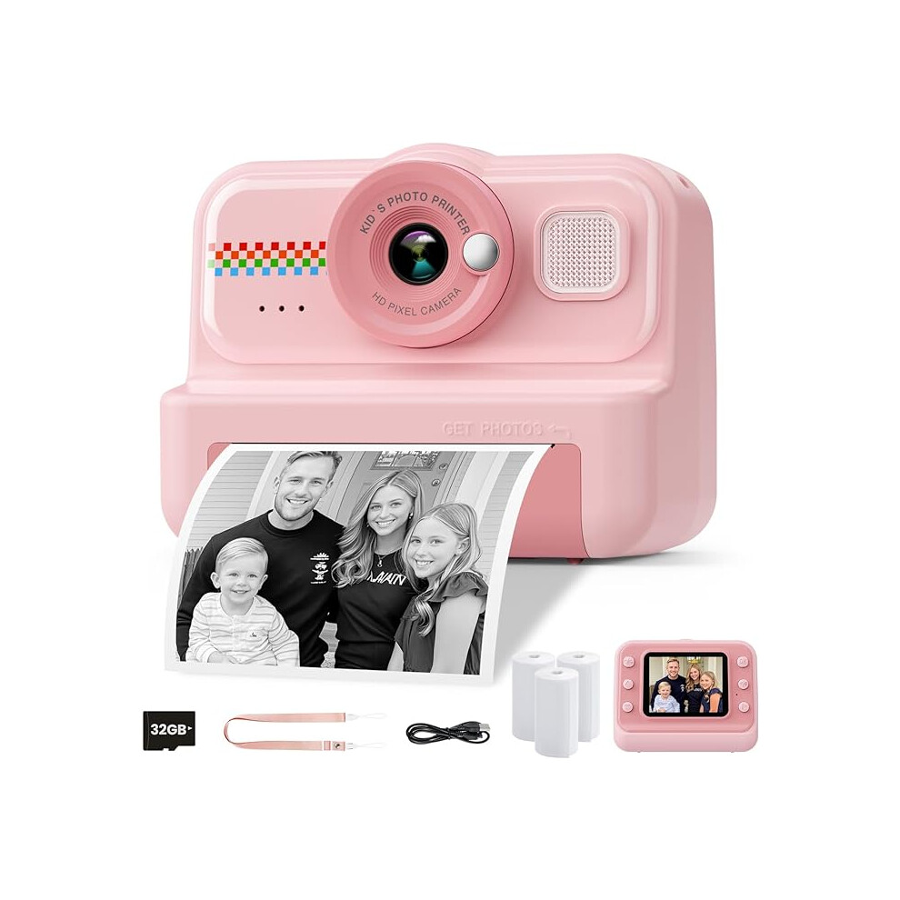 HiMont Kids Camera Instant Print, 1080P Instant Print Camera for Kids with 32GB Card .3 Rolls Print Paper Selfie Digital  pink-image-OPC-PH2MS7G-NEW