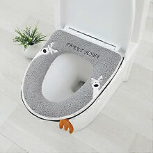 Toilet Seat Cover with Handle Lift - Soft & Comfort Bathroom Thicker Warmer Toilet Seat Covers Pads Washable with Christmas Elk Pattern (Grey)