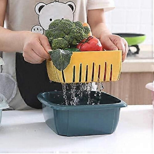 3 in1 Kitchen Colander with Lid- Plastic Double-layer Fruit and Vegetable Strainer Bowl Sets /Storage(1, Yellow) 2