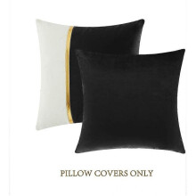 2 Packs Black Decorative Throw Pillow Covers 18x18 Inch, Black and White Velvet Patchwork with Gold Leather, Luxury Modern Home Decor,45x45 cm