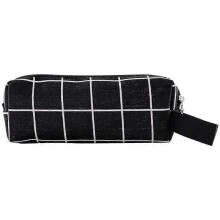 Classic Portable Pencil Case Pen Holder Organizer, Multifunctional Canvas Storage Case Bag for Stationery, Change, Small Accessories (Black Grid)