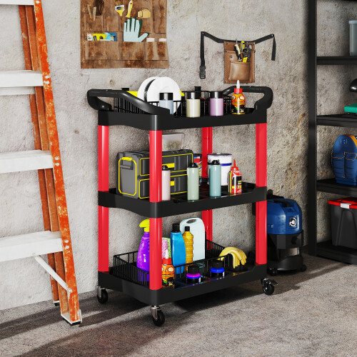 Homcom HOMCOM 3-Tier Rolling Tool Cart, Tool Trolley on Wheels for Garage, Black