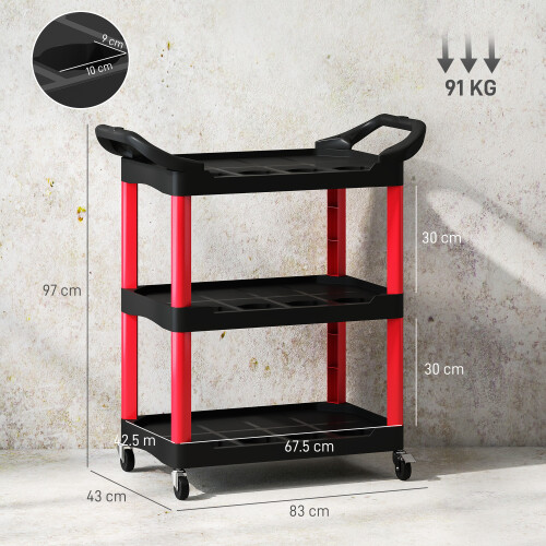 Homcom HOMCOM 3-Tier Rolling Tool Cart, Tool Trolley on Wheels for Garage, Black 2