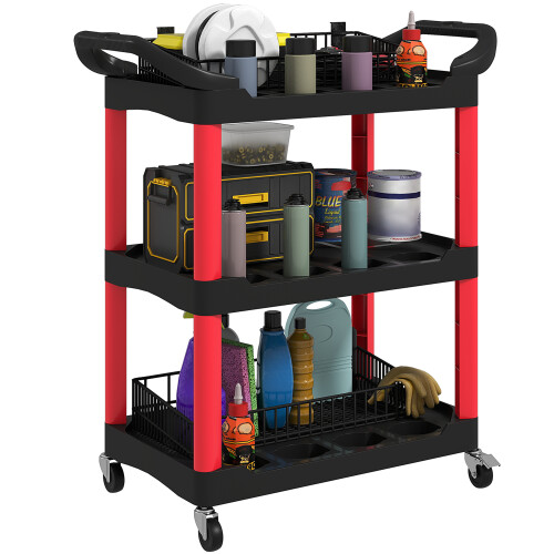 Homcom HOMCOM 3-Tier Rolling Tool Cart, Tool Trolley on Wheels for Garage, Black 1