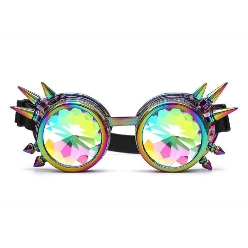 Rainbow Crystal Bling Glasses Kaleidoscope Goth Rivets Kaleidoscope Goggles