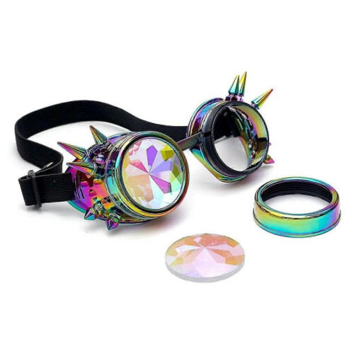 Rainbow Crystal Bling Glasses Kaleidoscope Goth Rivets Kaleidoscope Goggles 2