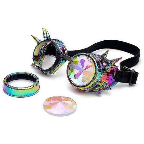 Rainbow Crystal Bling Glasses Kaleidoscope Goth Rivets Kaleidoscope Goggles 1