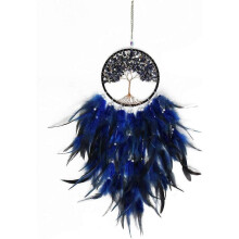 Pretty Jolly Fairy Blue Tree of Life Dream Catcher Wall Decor with Healing Crystal Stone Handmade Feather Dream Catchers Decoration Wall -25.6"