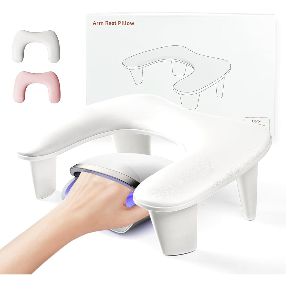 (1- Pack, White) Arm Rest for Nails Tech, U-shaped Nail Arm Rest, PU Leather Nail Rest Stand Pillow, Detachable Manicure Hand Rest for Nails Toenails