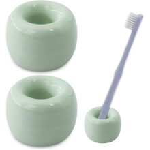 Mini Ceramics Handmade Couple Toothbrush Holder Stand for Bathroom Vanity Countertops, Bright Green, Pack of 2
