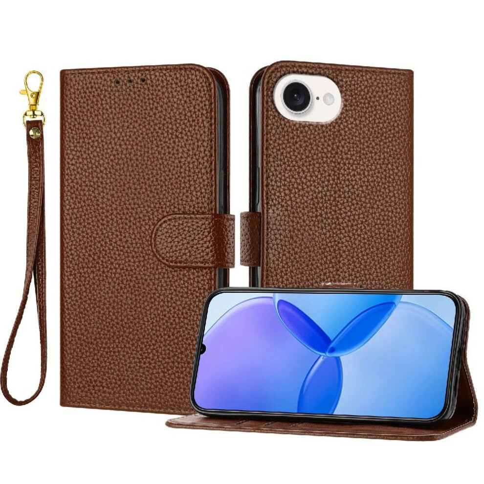 (Brown) Phone Case For Iphone 16E Pu Lether Flip Folio Litchi Pattern Card Slots Holder Wallet Brown 764563455379