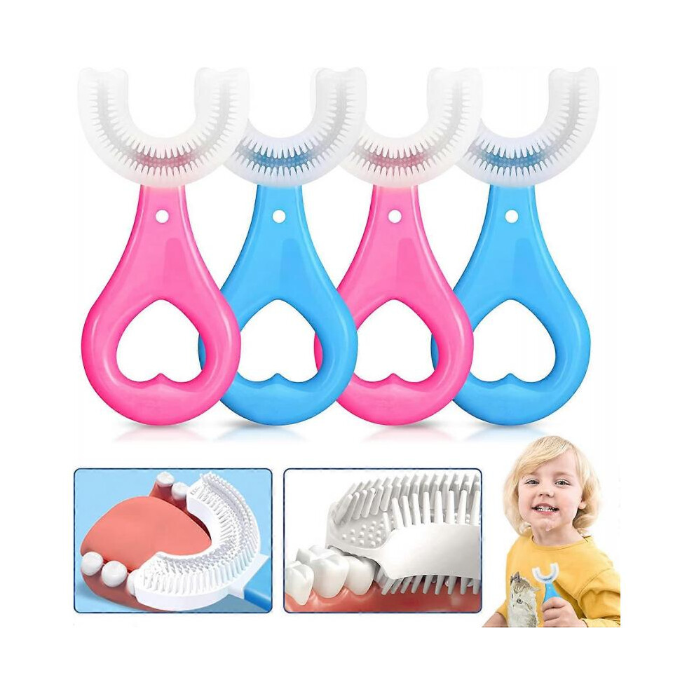 U Shaped Toothbrush Kids 4 Pack - Toddler Toothbrush 360 Oral Teeth Cleaning Design for Kids' Toothbrush