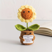 (Smile Flower) Handmade Crochet Sunflower Planters with Rainbow Smile Design - Inspirational "Emotional Support" Tags, Perfect for Mother'S Day