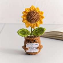 (Sunflower) Handmade Crochet Sunflower Planters with Rainbow Smile Design - Inspirational "Emotional Support" Tags, Perfect for Mother'S Day