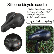 (Black Red, 1pc) 1pc Unisex Wide Bike Saddle - Shock-Absorbing Comfort Seat Cushion with Stainless Steel Rails, PU Leather, Anti-Slip, Reflective Strip