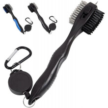 Golf Club Groove Cleaner and Golf Club Brush 2 in 1, Zipper Buckle and Retractable, Black
