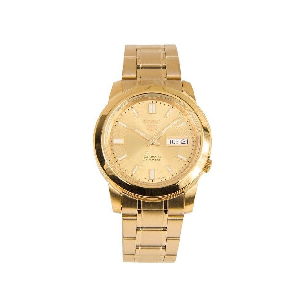 Seiko 5 Gold Tone Stainless Steel Gold Dial 21 Jewels Automatic SNKK20K1 Men's Watch