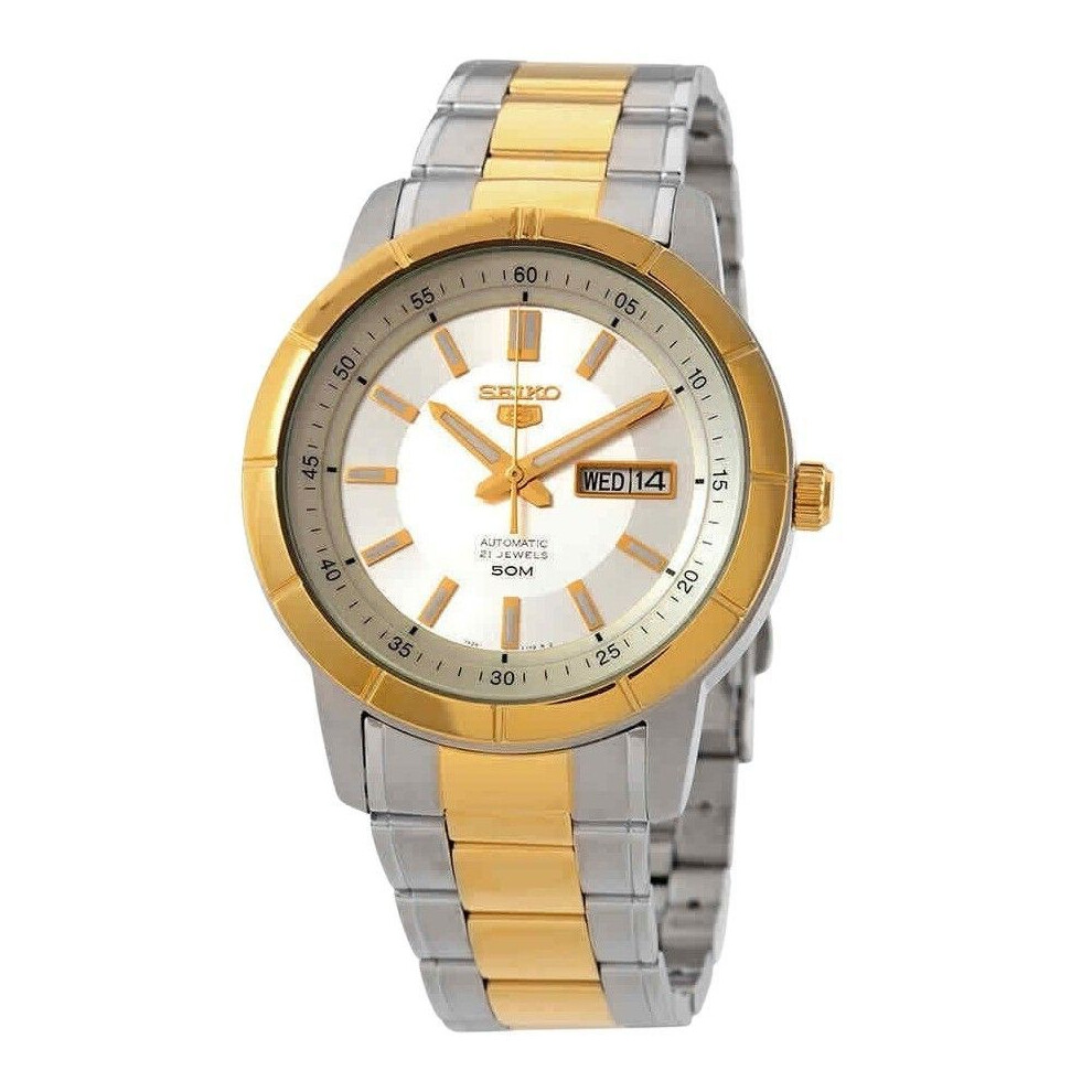 Seiko 5 Two Tone Stainless Steel Silver Dial 21 Jewels Automatic SNKN58K1 Men's Watch