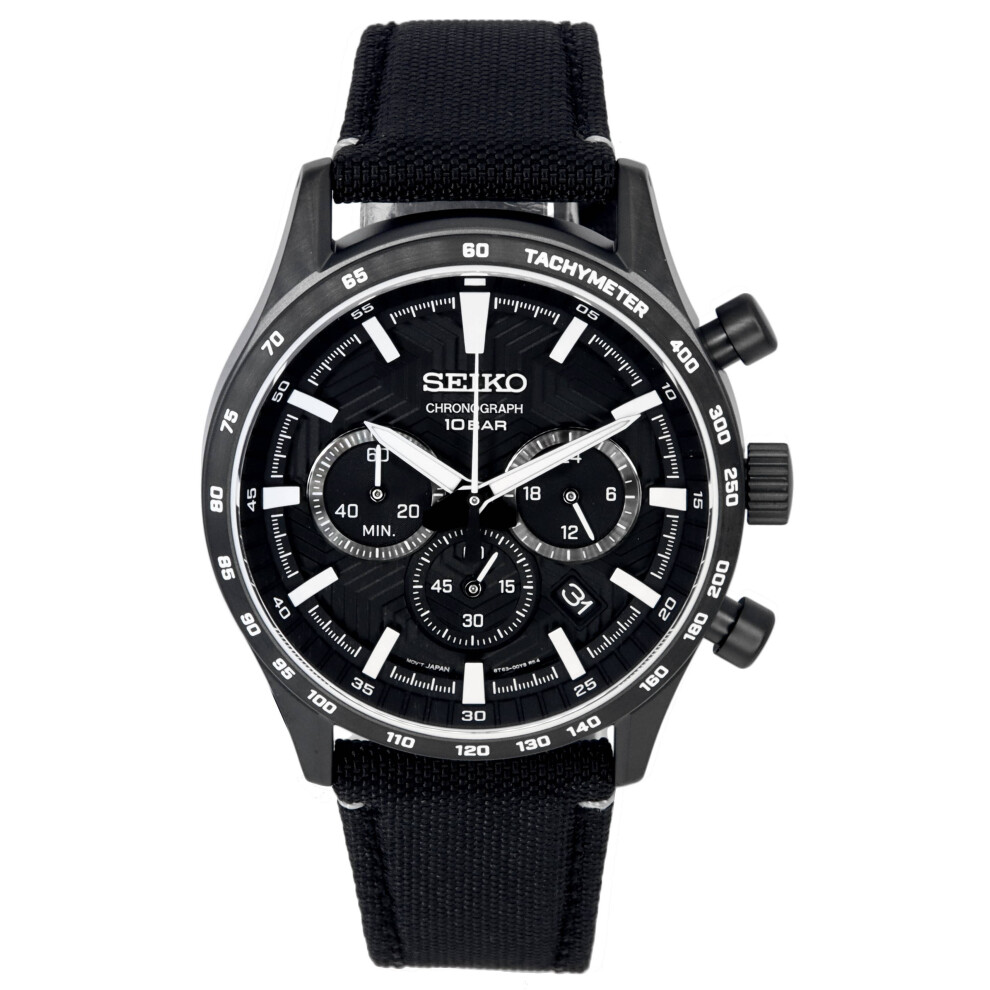 Seiko Urban Sports Chronograph Nylon Strap Black Dial Quartz SSB417 SSB417P1 SSB417P 100M Men's Watch