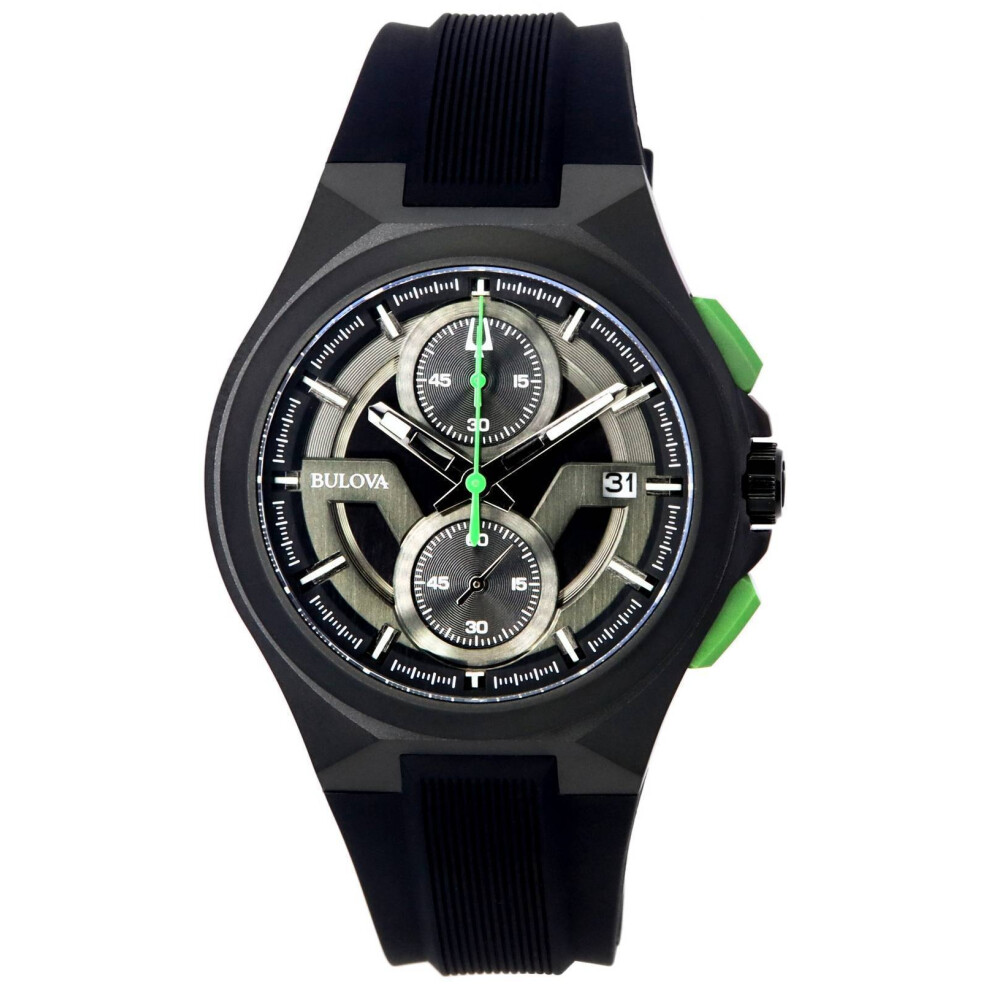 Bulova Maquina Chronograph Black Dial Black Strap Quartz 98B381 Men's Watch